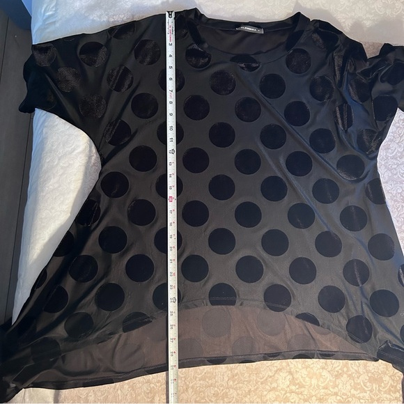 Alembika ~ Black Polka Dot Hi-Lo Semi-Sheer 3/4 Sleeve Tunic Top in Medium *flaw - Picture 12 of 16